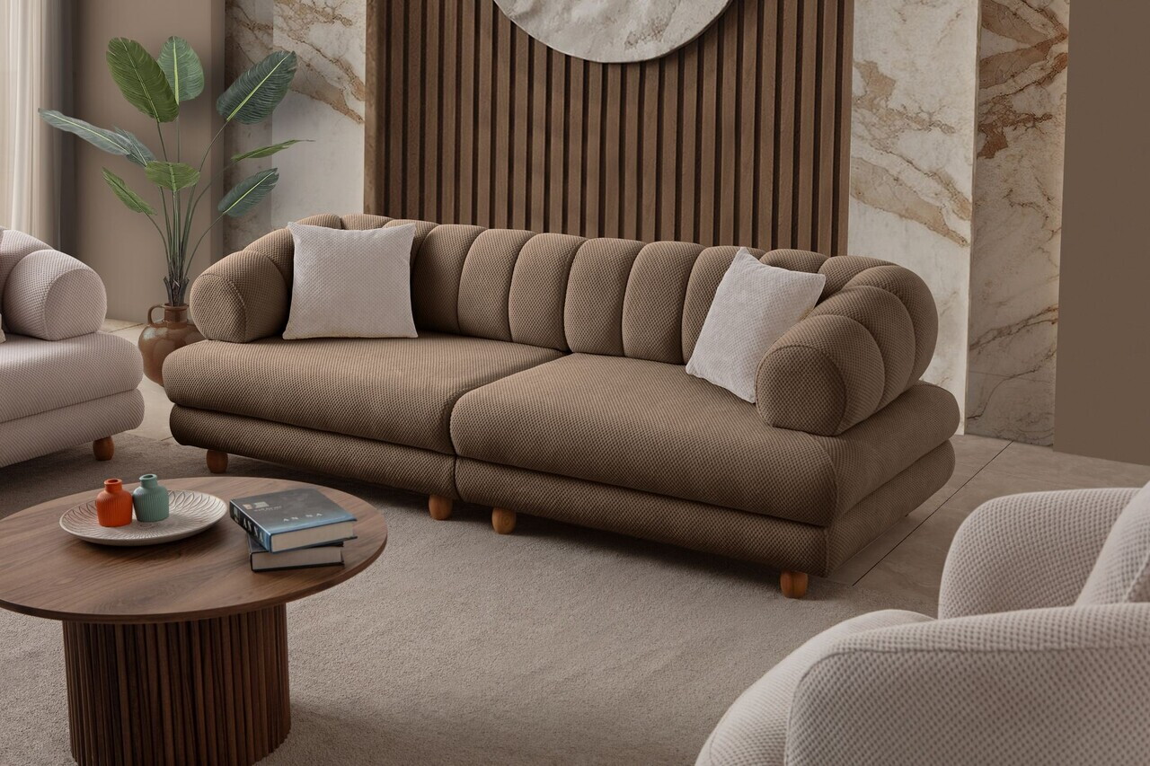 Canapea 3 locuri, Atelier del Sofa, 752EST1159, Lemn de carpen/PAL melaminat, Latte