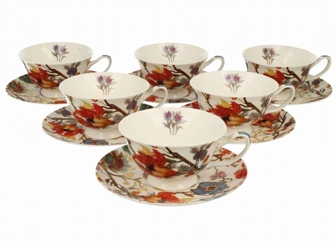 Set 6 cesti cu farfurii, duo, natalie, 200 ml, portelan, multicolor