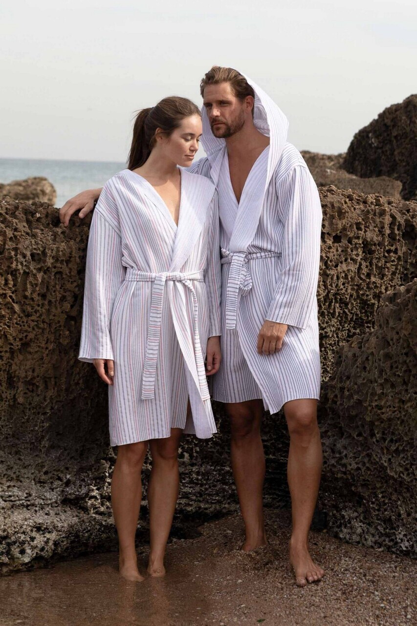 Halat de baie unisex, L'essentiel Maison, Dia, AMESTEC DE BUMBAC ȘI TENCEL, Roz somon