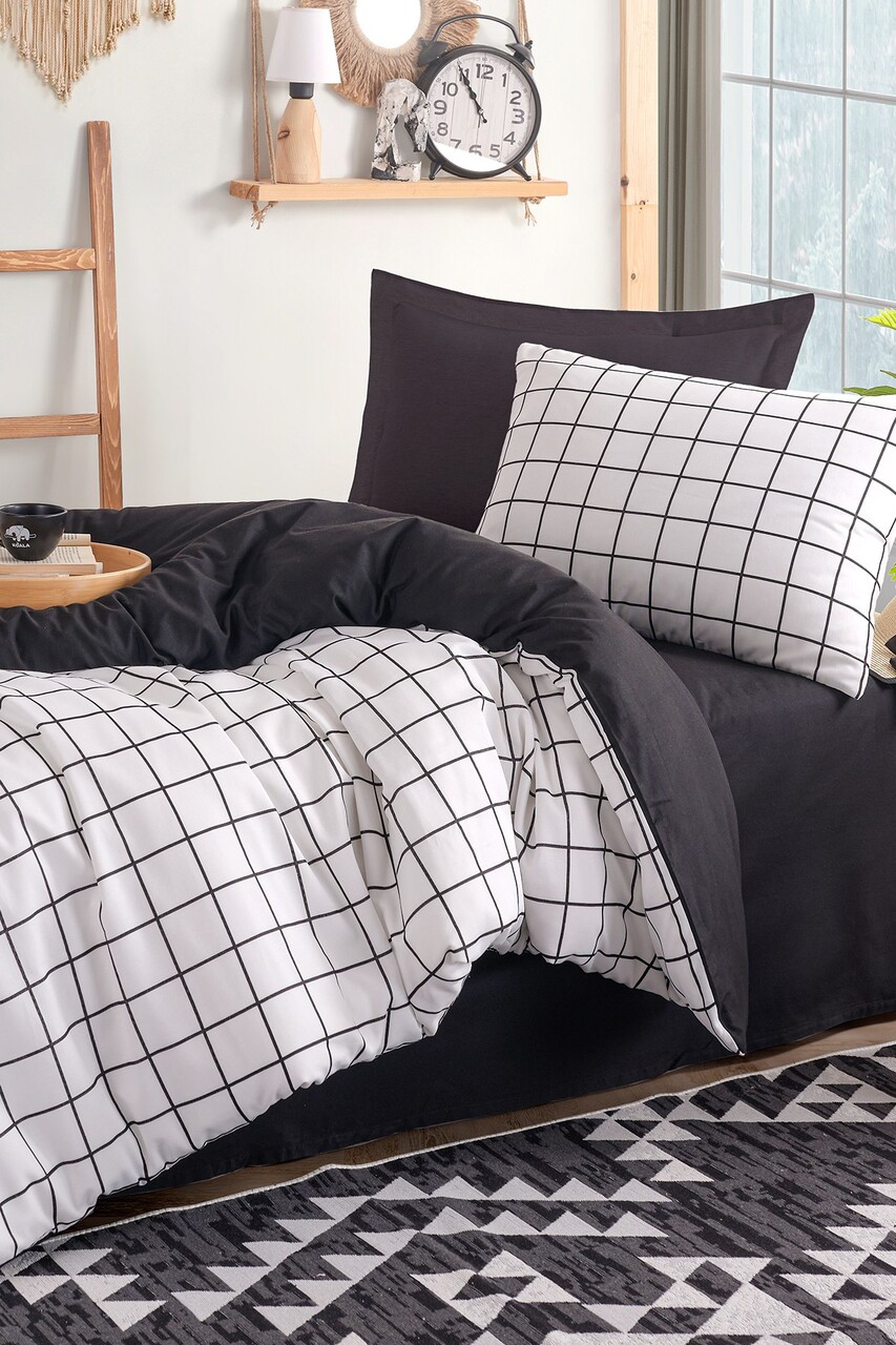 Lenjerie de pat pentru o persoana, Artus - Black, Eponj Home, 65% bumbac/35% poliester