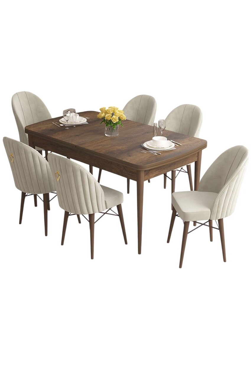 Set masa extensibila si scaune, Hanah Home, Roz, Baroc / Crem - view 2