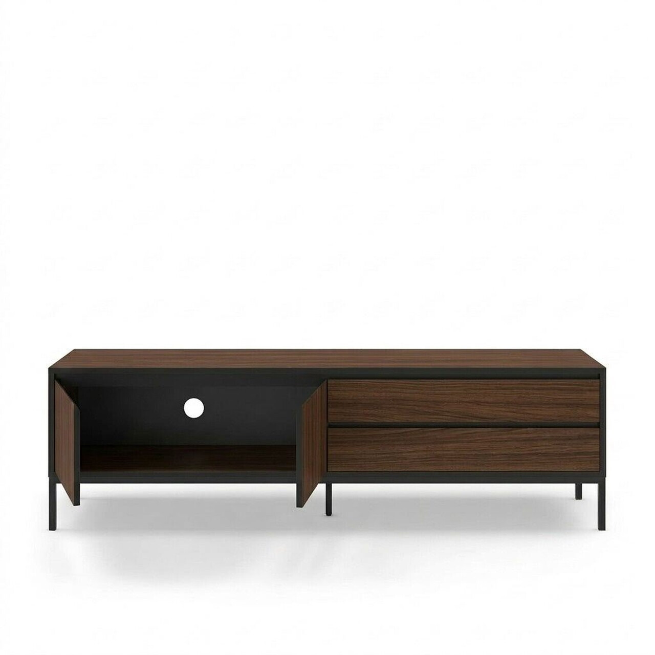 Comoda TV, Hanah Home, Lorenza, 180x55x40 cm, PAL, Nuc Milano / Negru lemn / Negru — imaginea 4