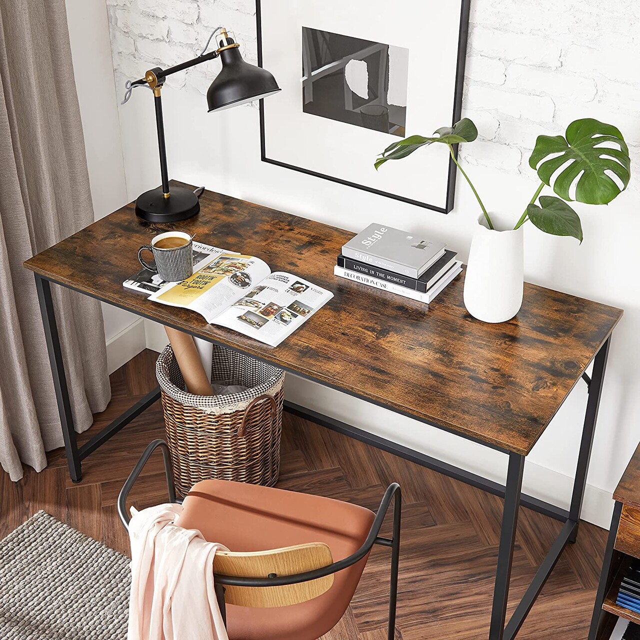 Birou, Vasagle, Sim Desk, 140x60x75 cm, PAL/otel, maro