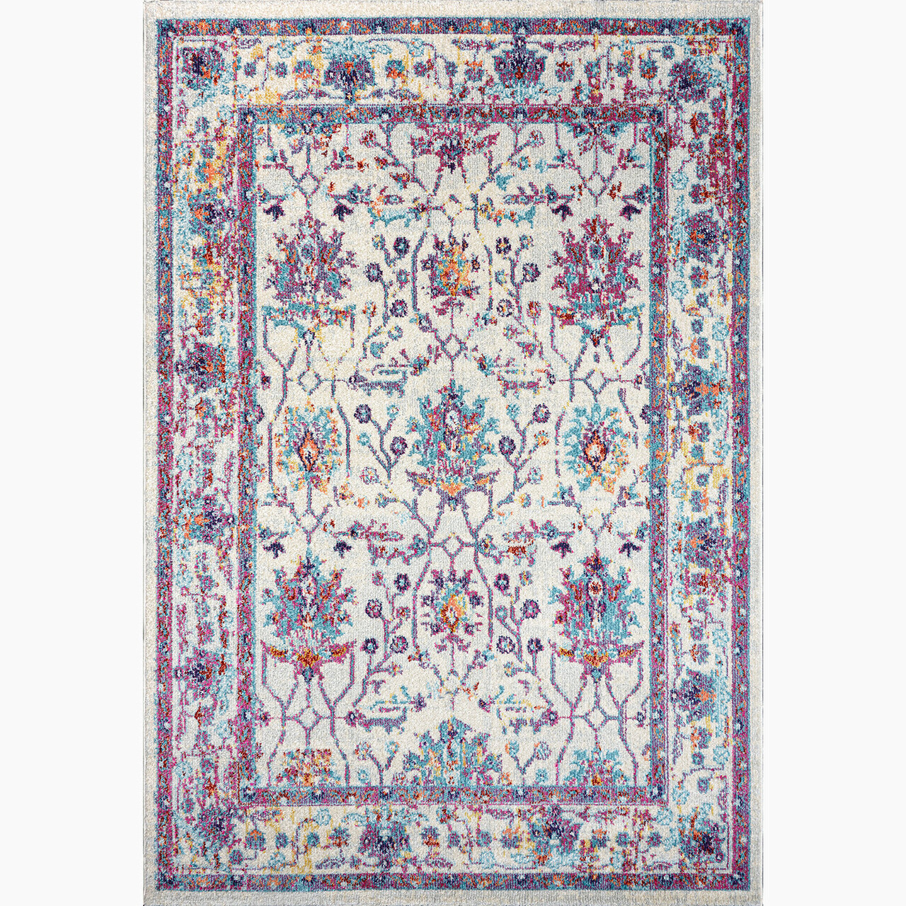 Covor, Vintage 7658 , 80x150 cm, Polipropilena, Alb/Liliac