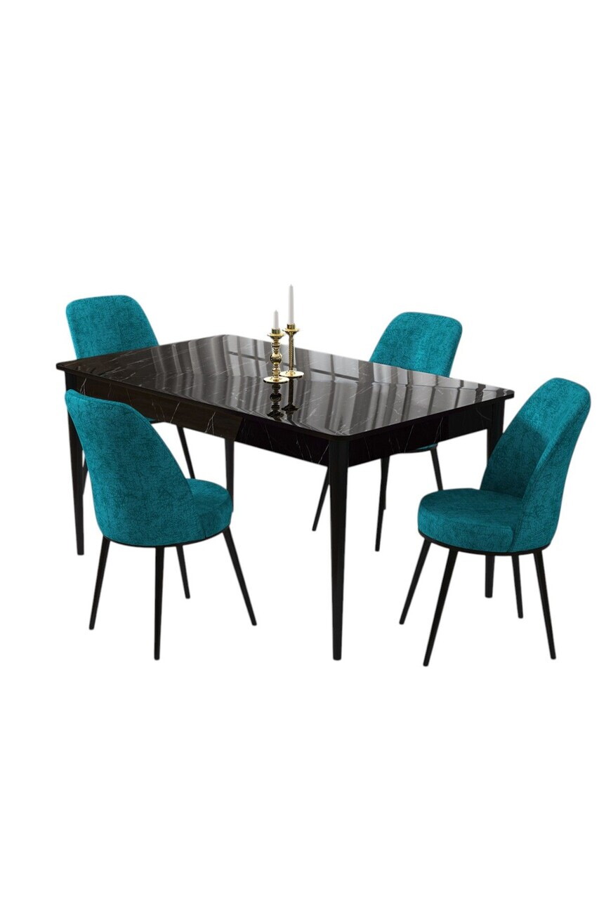 Set masa si scaune (5 piese), Hanah Home, Pir, Model de marmură neagră / turcoaz — imaginea 2
