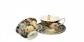 Set 2 cesti cu farfurie Warda, Duo, 200 ml, portelan, negru