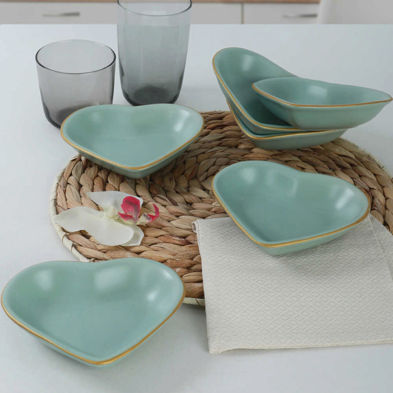 Set boluri pentru aperitive, Keramika, 275KRM1672, Ceramica, Verde/Auriu