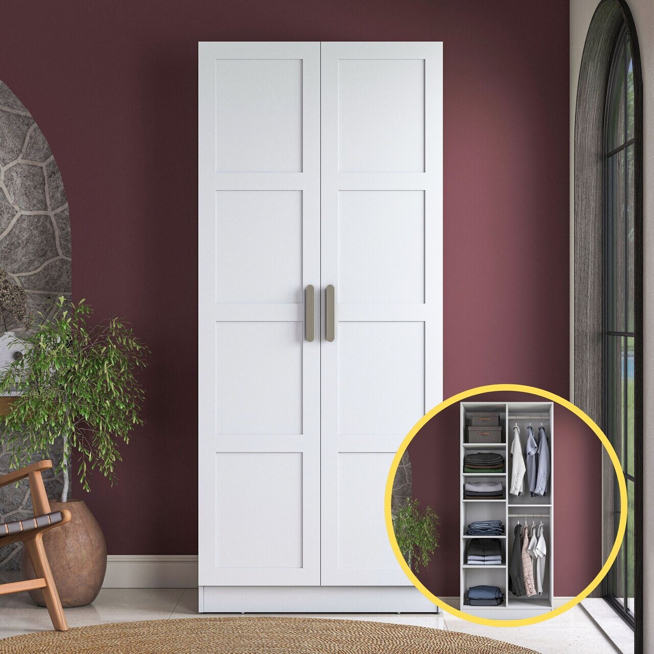 Dulap pentru haine, Hanah Home, BA221, 90x210x57.5 cm, PAL melaminat, Alb - view 3