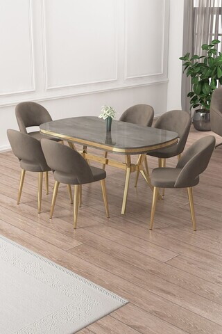 Set masa si scaune (7 piese), Hanah Home, Jita, Antracit / Auriu / Cappuccino