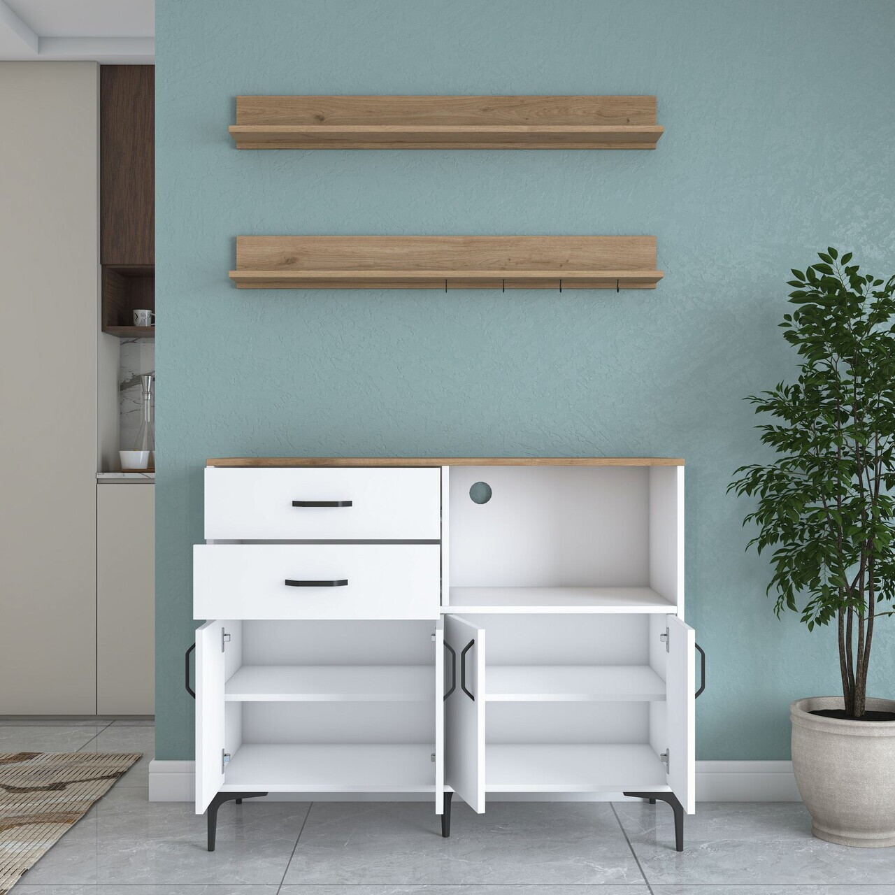 Dulap multifunctional, Hanah Home, JE235, PAL melaminat, Alb/Maro - view 5