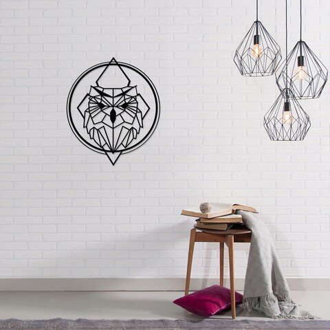 Decoratiune de perete, owly, metal, dimensiune: 47 x 55 cm, negru