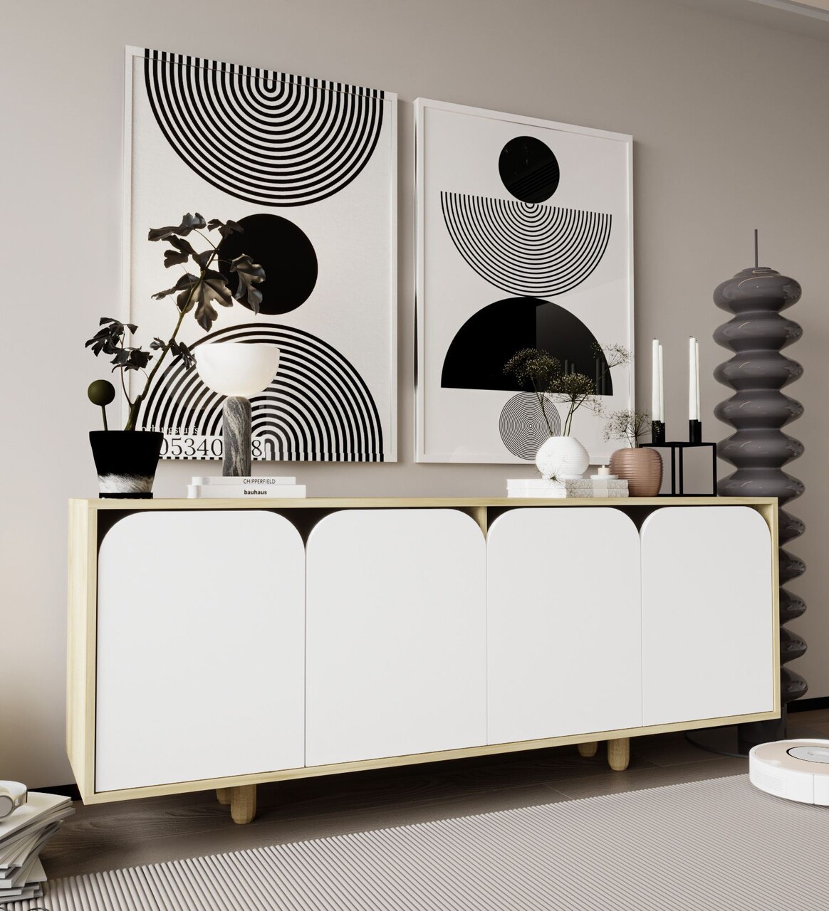 Consola, Hanah Home, Lazio Bohem 180, 180x75x45 cm, PAL, Stejar Safir / Alb - imagine 2