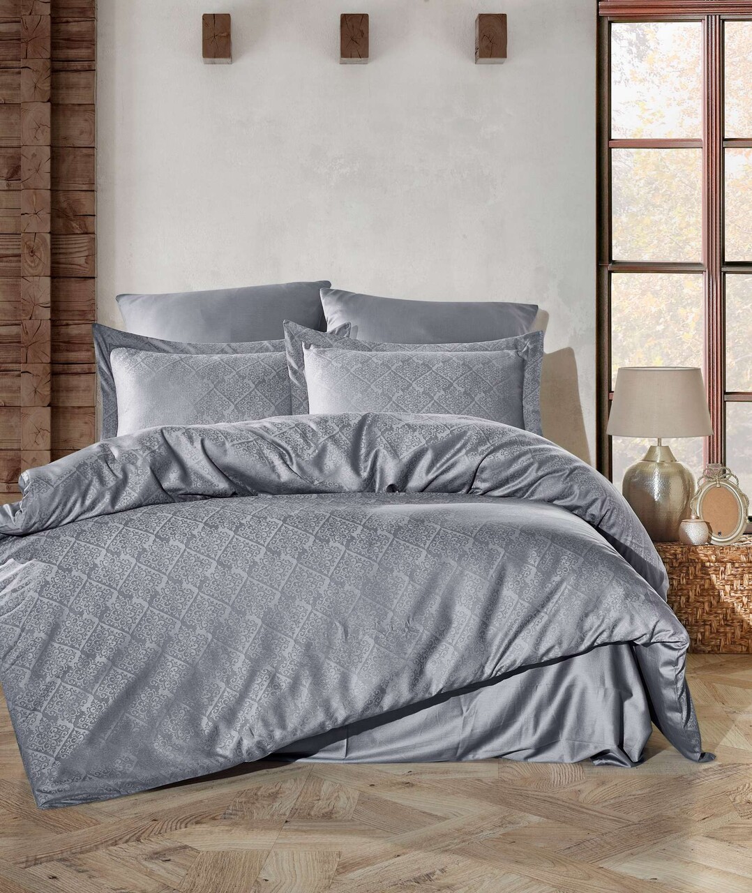 Lenjerie de pat dubla, Harley - Dark Grey, Şaheser, Bumbac Satinat