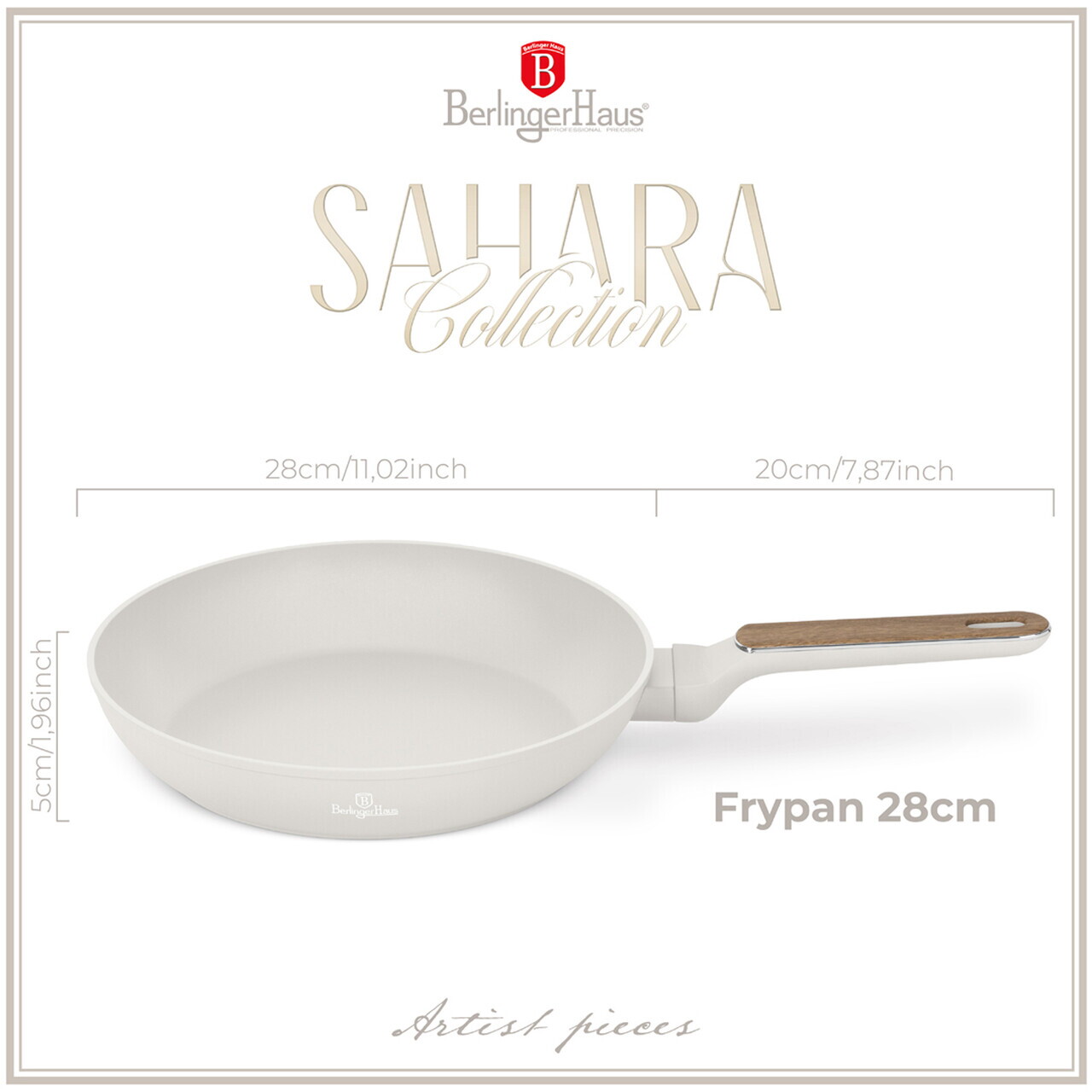 Tigaie Berlinger Haus, Sahara Nordic, 28 cm, 2.4 L, aluminiu forjat, crem mat/natur - view 7