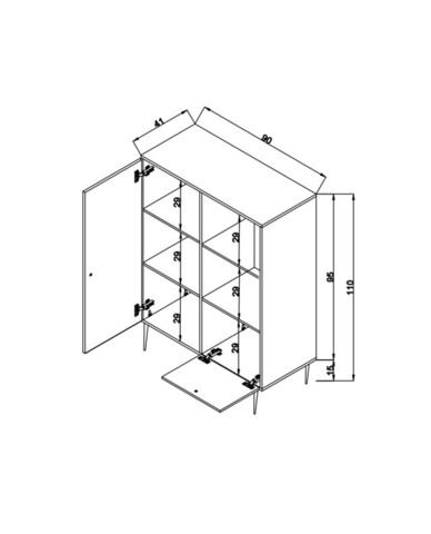 Dulap multifunctional, Wolina, Wire, 40x90x110 cm, 100% PLANCĂ DE PARTICULAȚI VOLTATE, Stejar