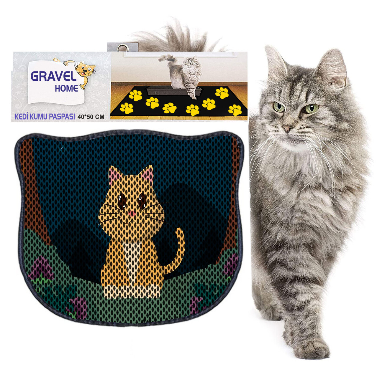 Covoras litiera pentru colectarea granulelor de nisip, Paws &amp; Whiskers, Kdkafa0145, 50% PVC/50% poliester, Multicolor - view 2