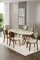 Set masa si scaune (7 piese), Hanah Home, Flori, Travertin / Aspect de lemn / Crem