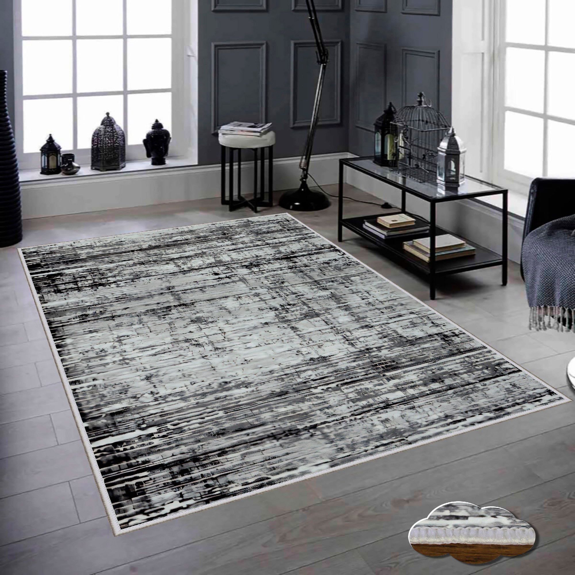 Covor, Wookece319, 100x150 cm, Alb / Gri / Negru