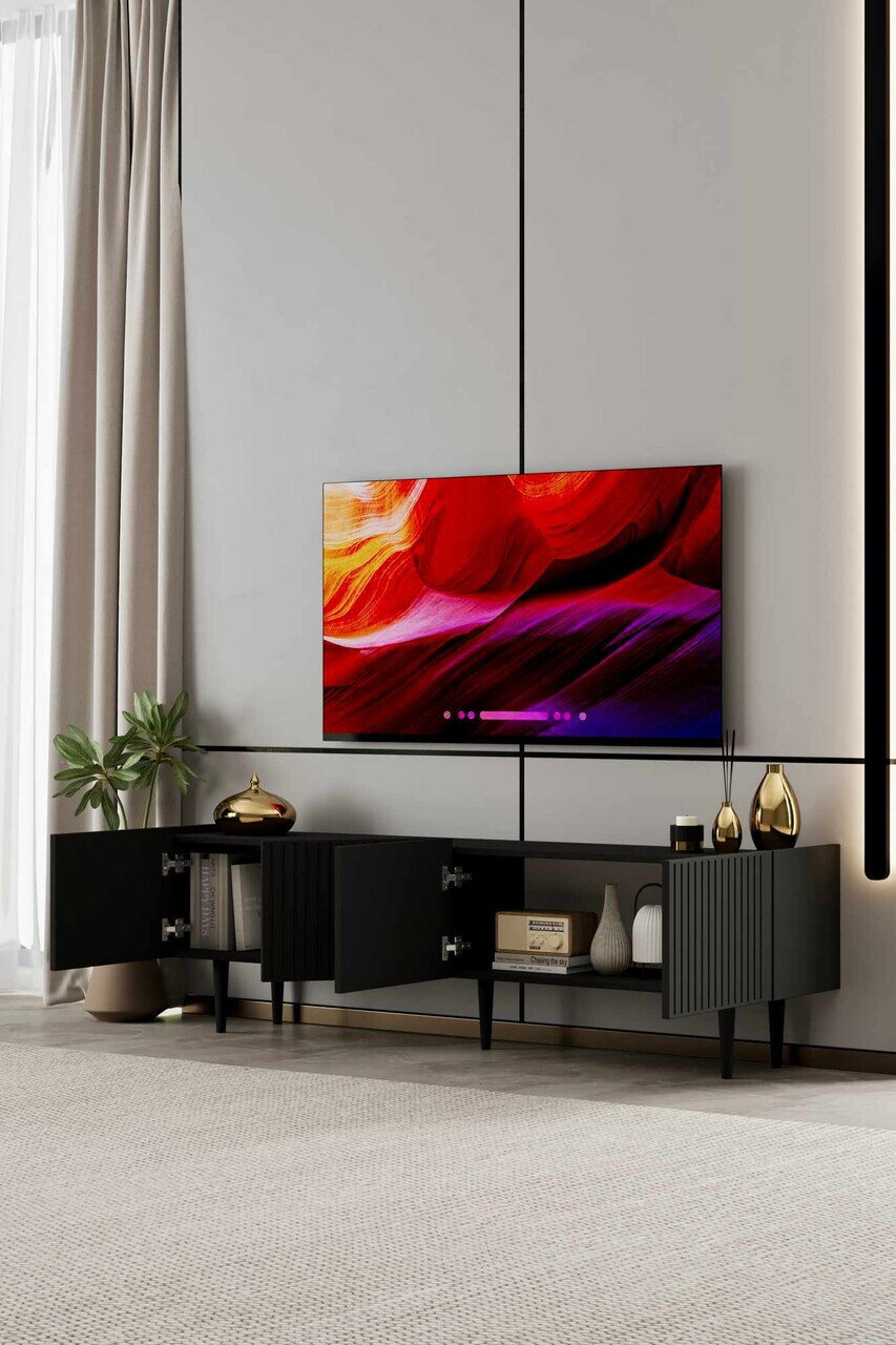 Comoda TV, Hanah Home, Capella 160, 160x50x29 cm, MDF, Negru - view 3