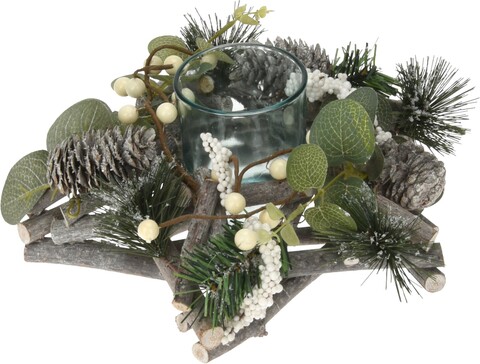 Coronita decorativa cu supor pentru lumanare Berries, 25x25x10 cm, lemn