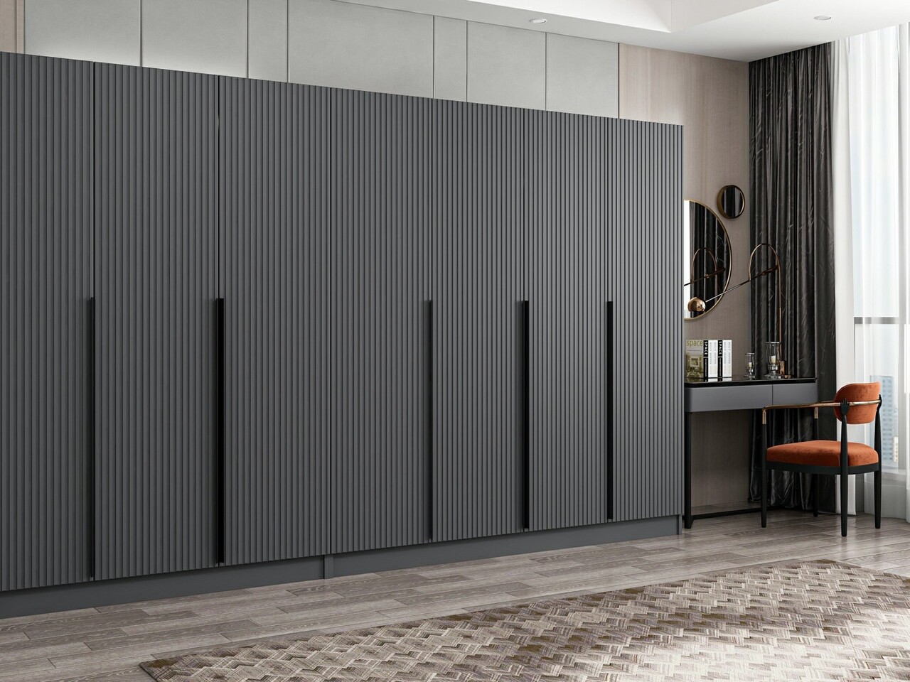 Dulap pentru haine, Minerva, Kale Plus, 315x210x52 cm, PAL, Antracit - 1 | YEO