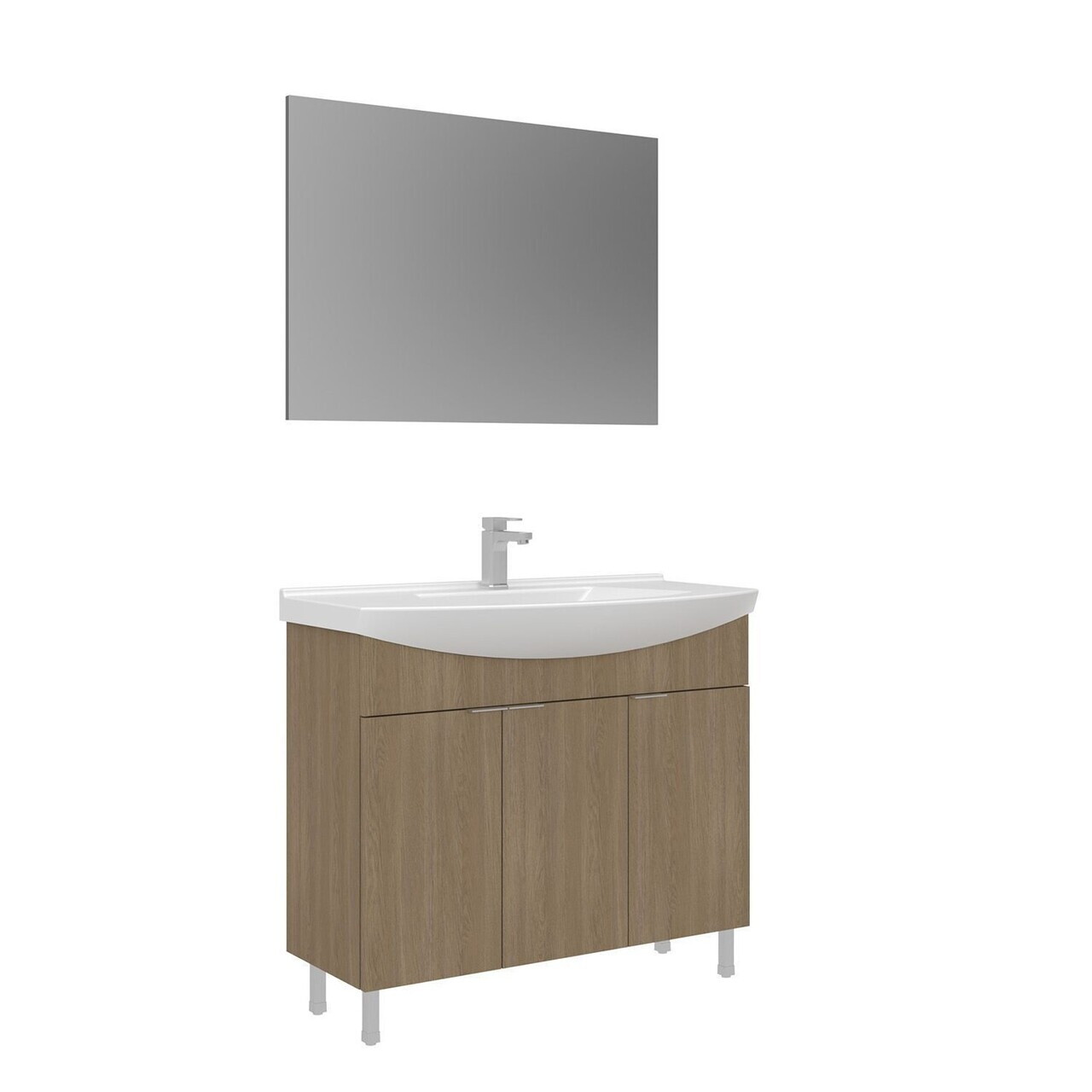 Set Dulap de Baie cu Chiuvetă și Oglindă (2 Piese), Hanah Home, Purus 100, Stejar — imaginea 4