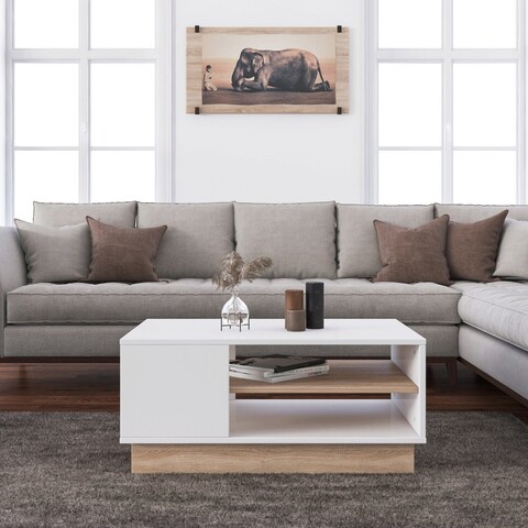 Masuta de cafea, minima, camillo, 90x41x60 cm, stejar / alb