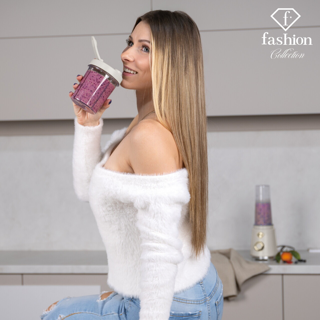 Blender pentru smoothie Fashion TV, Sahara, 320W, 300 ml/ 600 ml, inox/plastic, crem/transparent - view 4
