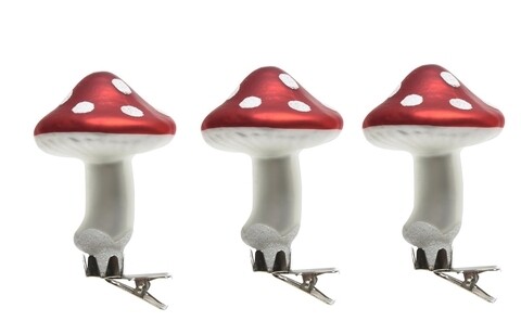 Set 3 globuri Mushroom w dot on, Decoris, 6x8 cm, sticla, rosu/alb