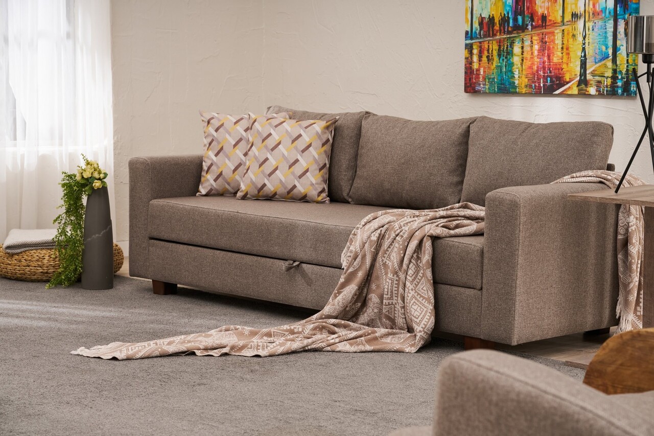 Canapea extensibila cu 3 locuri, Balcab Home, 825BLC5250, Cadru: LEMN/MDF/PLA, Maro - 1 | YEO