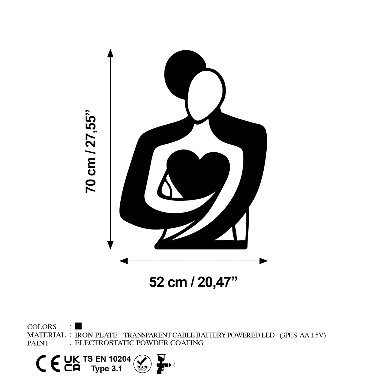 Decoratiune de perete, Hug 117, Dimensiune: 70 x 52 cm, Negru - view 6