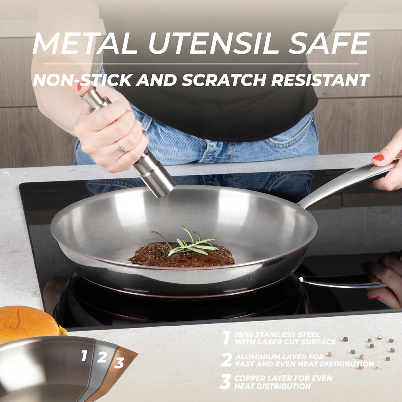 Tigaie Berlinger Haus, Copper Touch, 28 cm, inox, argintiu - imagine 6