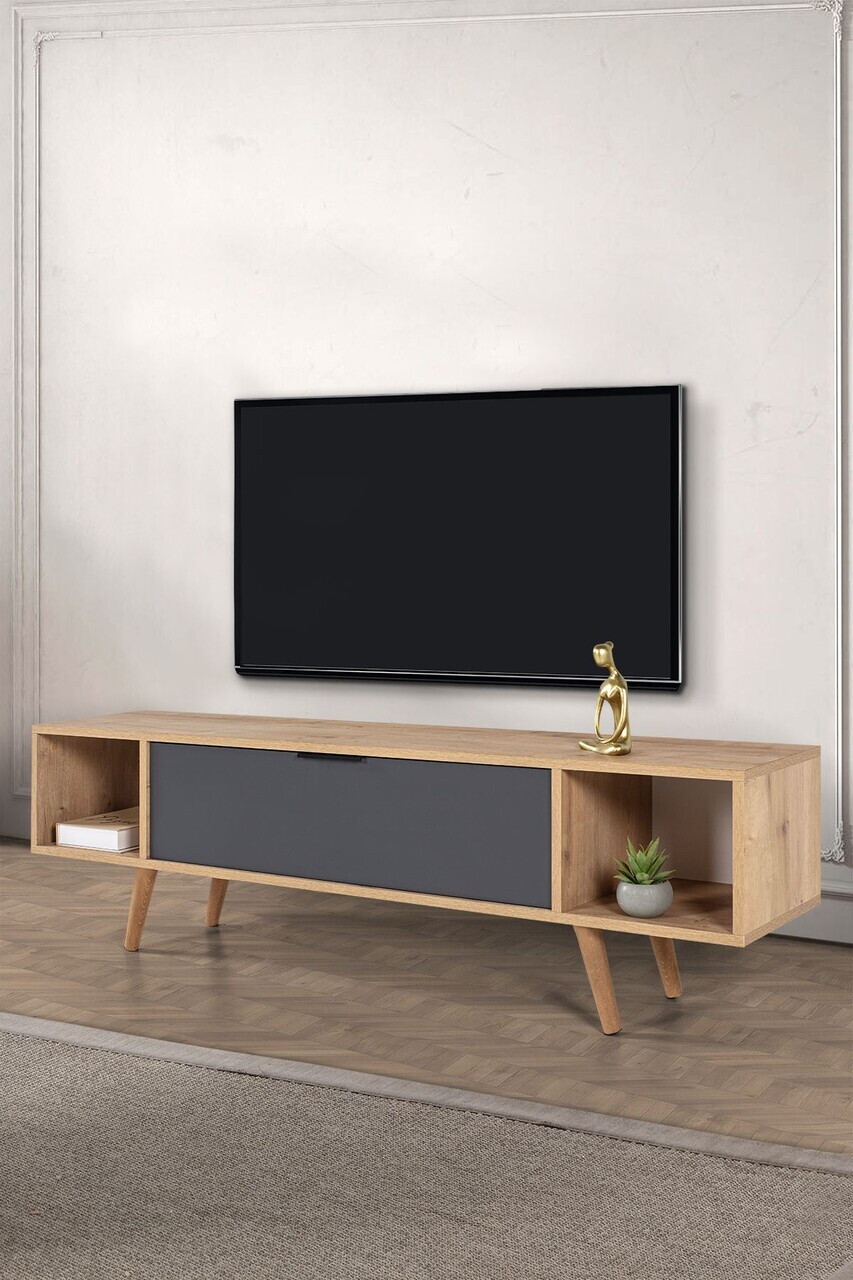Comoda TV, Hanah Home, Mesir 3624, 160x47x35 cm, PAL, Stejar safir / Antracit — imaginea 4