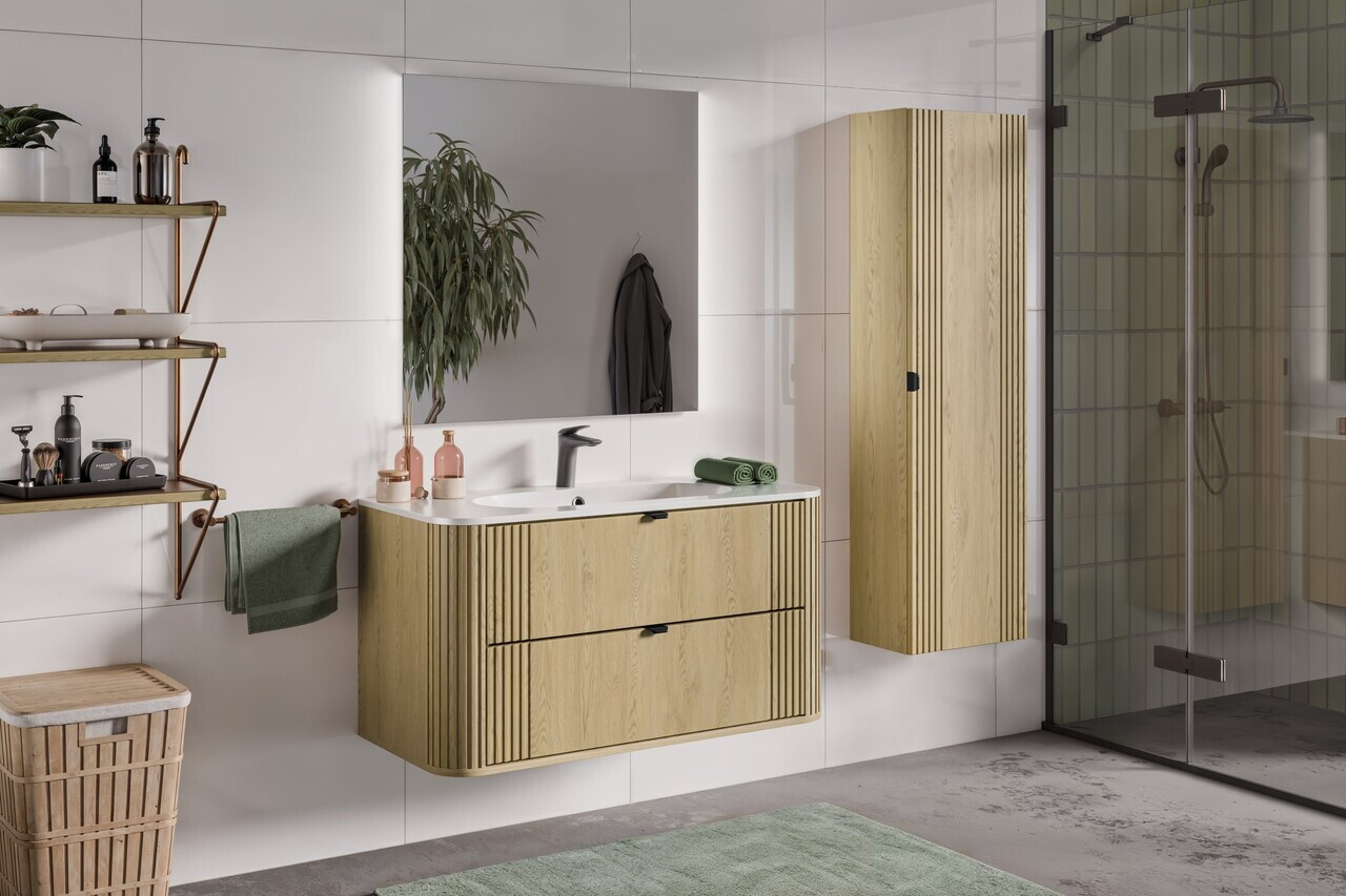 Dulap inalt cu usa, cu fixare pe perete, Ovalia Cremona, Comad,  40x25.4x140 cm, MDF/PAL laminat, stejar cremona — imaginea 5