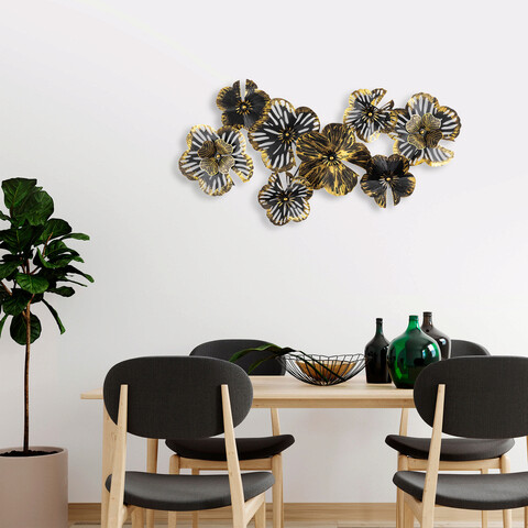 Decoratiune de perete, shouguang, metal, 104 x 70 x 10 cm, negru / auriu