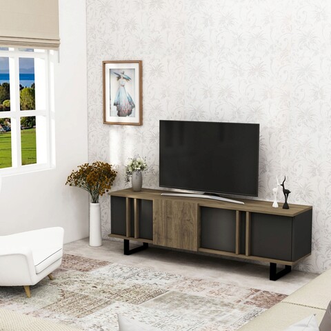 Comoda TV, Arnetti, Deco, 150×54.6×37.1 cm, PAL, Nuc / Antracit Arnetti