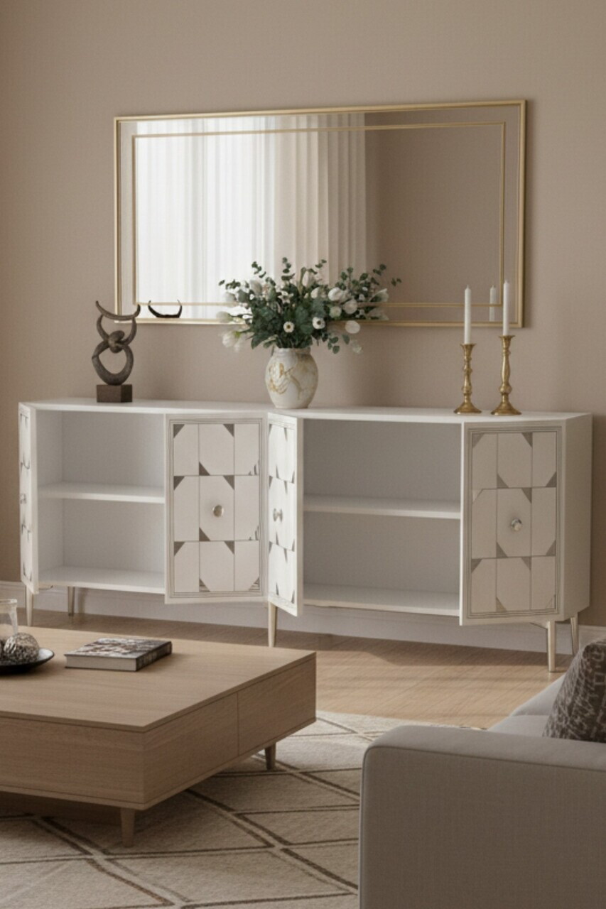 Consola, Hanah Home, Moka 150, 150x75x32 cm, Alb / Argintiu — imaginea 3