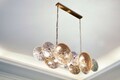 Lustra Osaka, Mauro Ferretti, 8 x E14, 20W, 100x23x28 cm, fier/sticla, auriu/maro/transparent