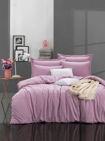 Lenjerie de pat dubla 3 piese, fresh color - lilac, enlora home, bumbac ranforce