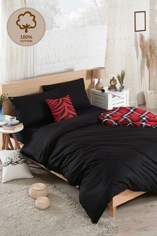 Lenjerie de pat dubla, flat - black, enlora home, 65% bumbac/35% poliester