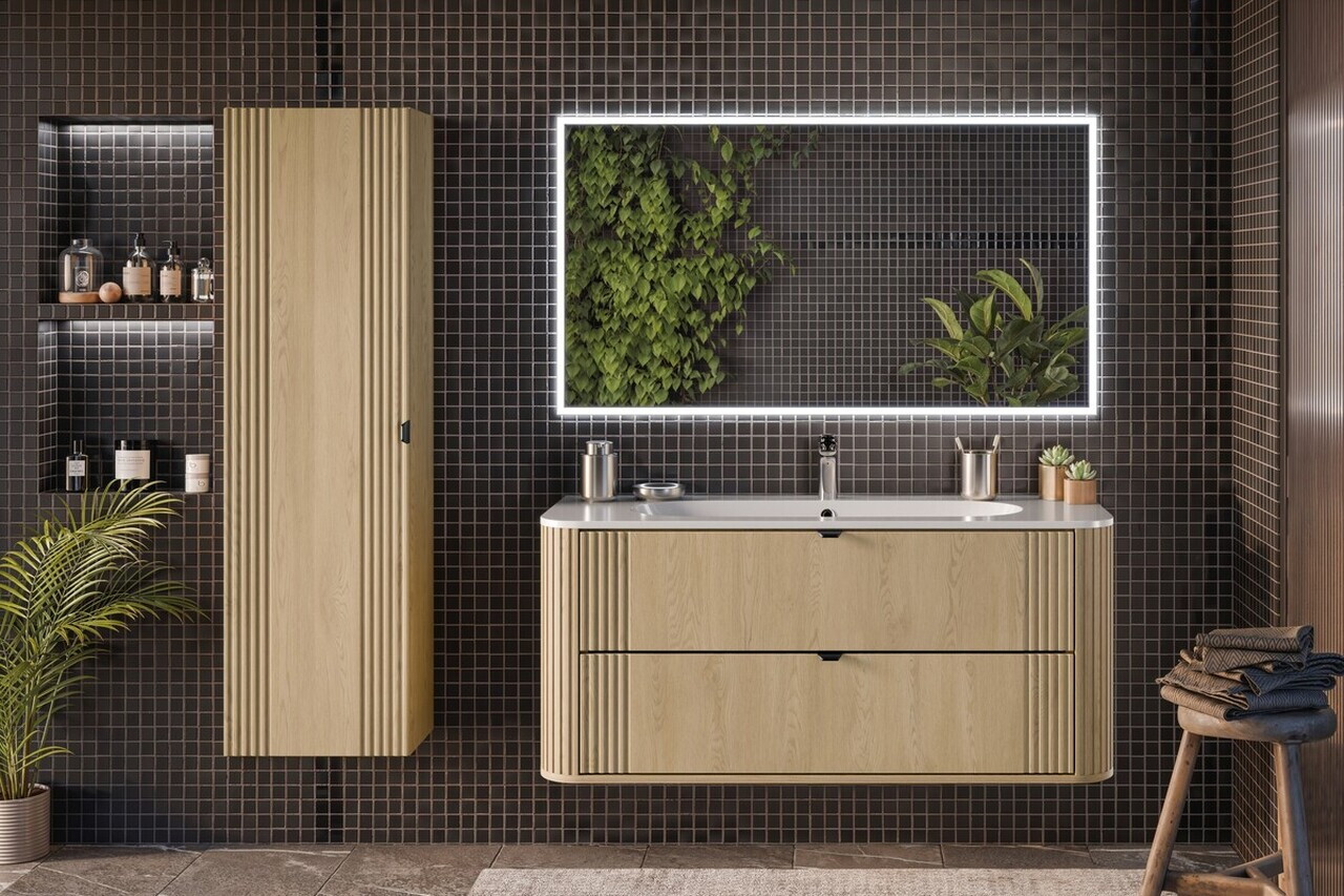 Set mobilier baie, Ovalia Cremona 120 cm, dulap inalt si masca cu lavoar, Comad, MDF/PAL, stejar - view 5