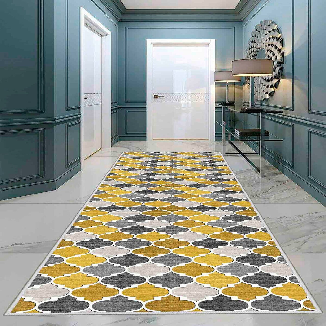Covor Wooylk0058 100x150 cm Poliester Gri / Muștar / Gri închis