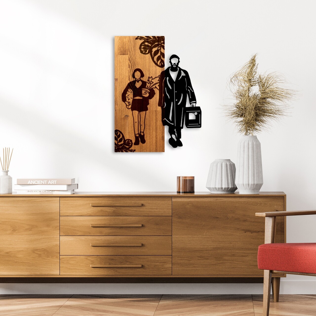 Decoratiune de perete, Leon The Professional, Lățime: 44 cm, Nuc / Negru - view 3