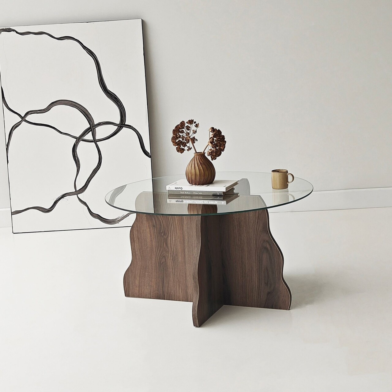 Masuta de cafea, Hanah Home, Butterfly, 75x40x75 cm, Nuc / Transparent - view 4