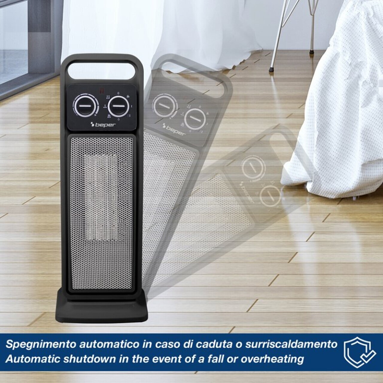 Aeroterma ceramica Beper, 21x19.5x53.5 cm, 2000W, ABS/metal, negru — imaginea 3