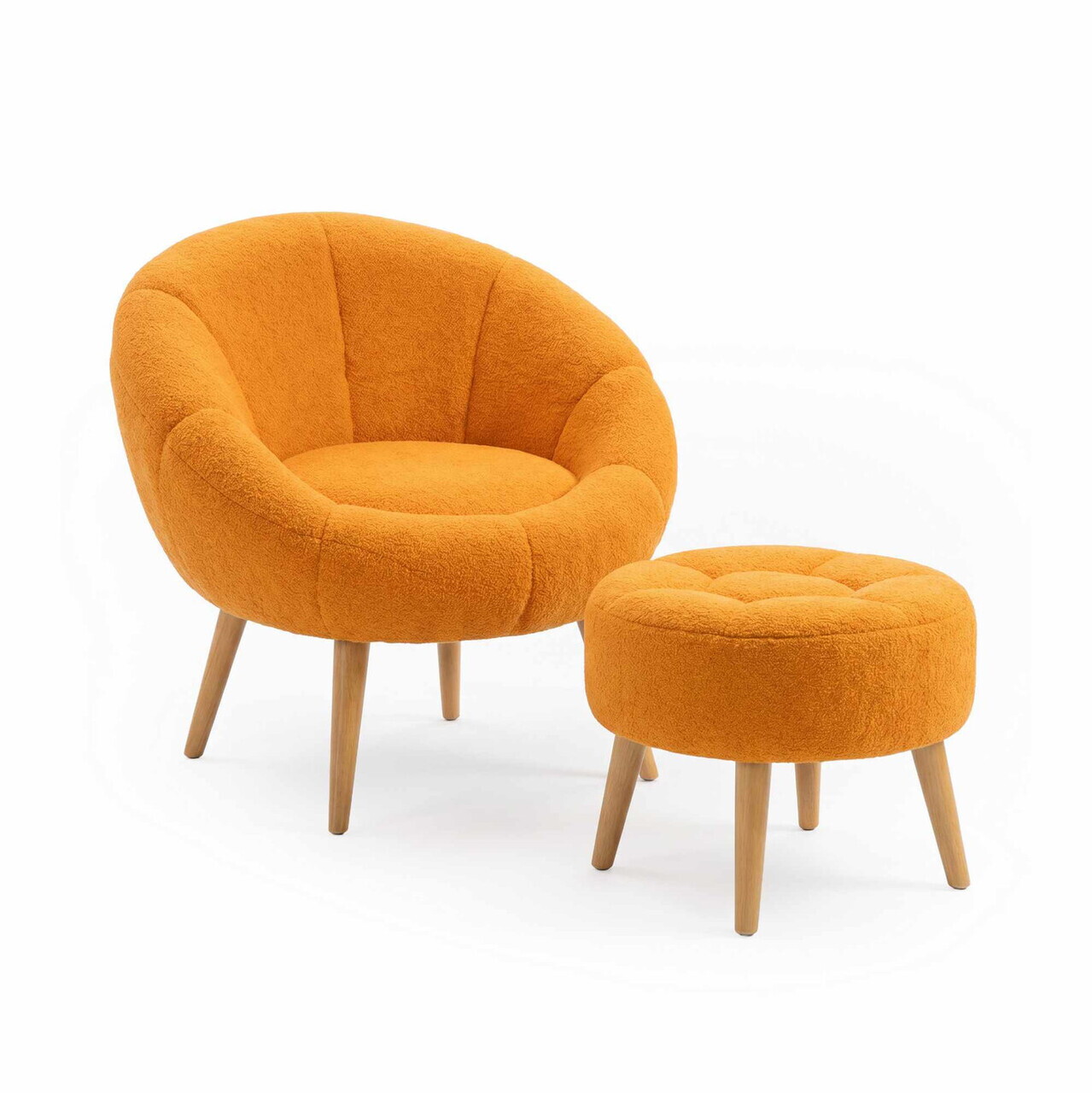 Set fotoliu cu aripioare și puf (2 piese), Atelier del Sofa, 666HAC5105, PAL, Portocaliu — imaginea 2