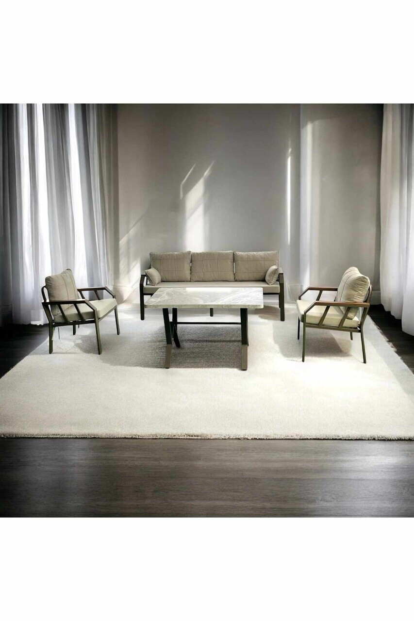 Set mobilier de gradina, Hanah Home, Nergiz Mermer 3+1+1, Metal, Bej - view 2