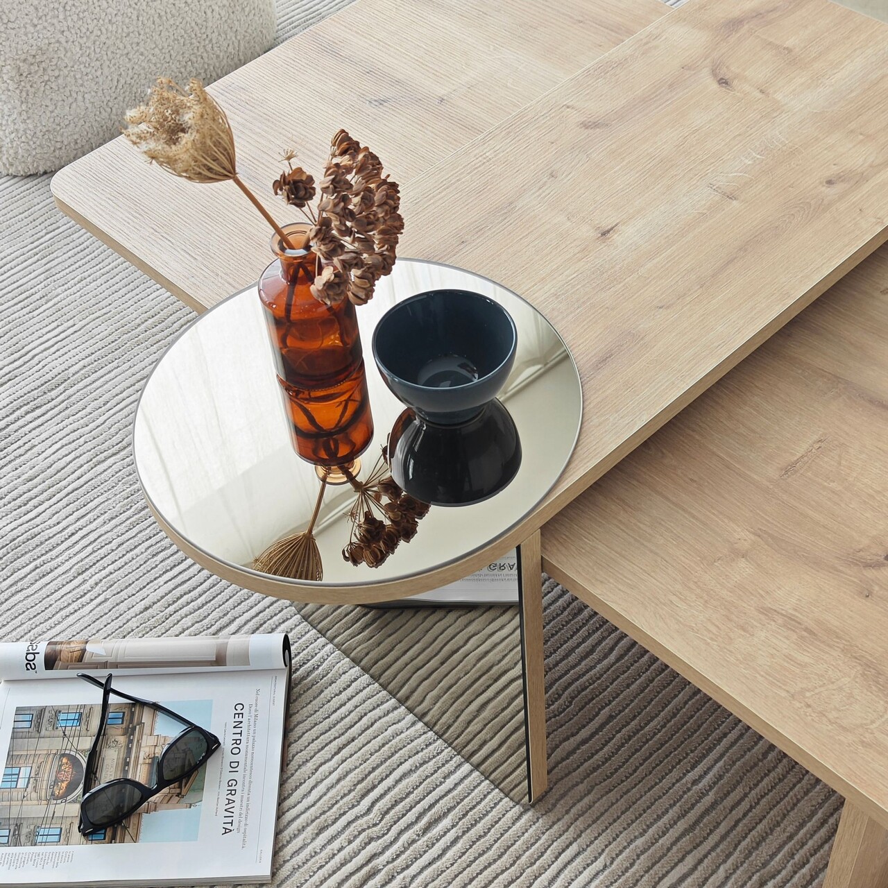 Set masute de cafea, Hanah Home, Luna 2, Bronz / Stejar Safir - imagine 3