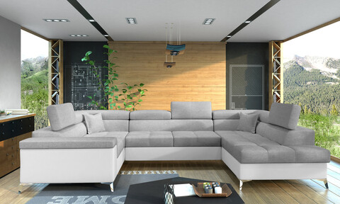 Coltar extensibil dreapta 6 locuri ELTAP, Th-10, Thiago, 342x208x88 cm, lemn/poliester, gri deschis/alb