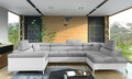 Coltar extensibil dreapta 6 locuri ELTAP, Th-10, Thiago, 342x208x88 cm, lemn/poliester, gri deschis/alb